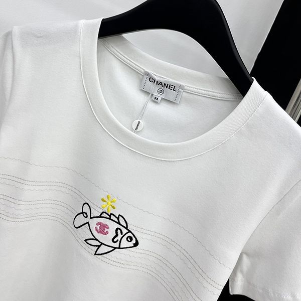☆超人気☆シャネル 半袖 Tシャツ コピー刺繍☆黒 白 sho88422